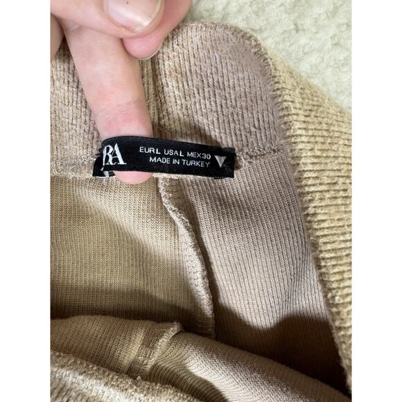 Zara Pants Womens Large Brown Tan Baggy Wide Leg Pull On Soft Knit Y2K Boho - Picture 11 of 16